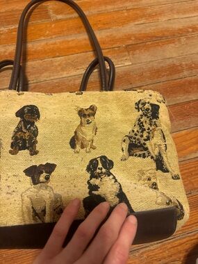 Dog Print Tote Bag with Brown Trim purse shoulder bag